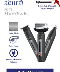 Acura 3 Başlıklı Sakal Ve Ense Traş Makinası Ac-75
